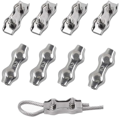 huruirui M2 Presillas Cable Acero Abrazaderas De Cable 304 Inoxidable Dúplex Clips Wire Rope Clips Tensor Cuerda Tendedero Para Cable De Acero 2mm Cuerda 8pcs