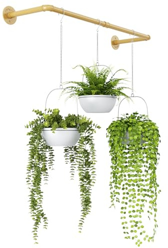 Bamworld Macetas colgantes para plantas de interior, barra colgante de interior de 36.2 pulgadas, estantes de plantas de ventana, maceta de metal no incluida (dorado)