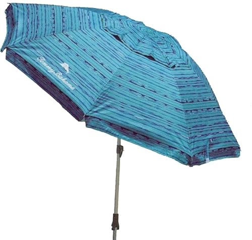 Sepras T0MMY BAHAMA - Sombrilla de playa de 8 pies con ventilación de viento y anclaje de arena (patrón azul)