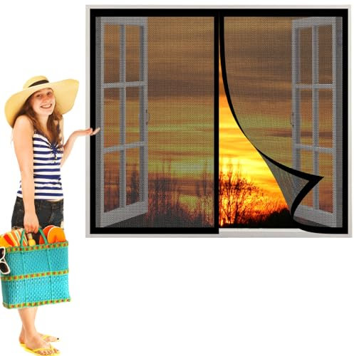 Insektenschutz für Fenster mit Magnet 120 x 55 cm Insektenschutz Feines Undurchdringliches Gitter Ohne Bohren Einfache Montage für Alle Fenster, Schwarz