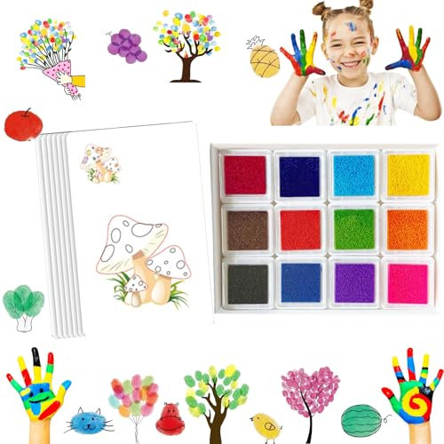 Ronoza Fingerfarben Kinder Ungiftig ab 1 Jahr, 12 Farben Fingermalfarben für Kinder Ungiftig mit Malbuch, Sicherer Fingermalfarbe, Fingerfarbe Baby, 30 Seiten Fingerstempel Set Fingerfarben