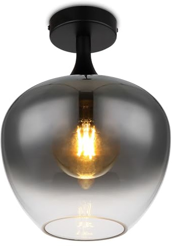 bmf-versand® Deckenlampe Esstisch 1-Flammig Rauchglas - Moderne Deckenleuchte aus Metall und Glas als Wohnzimmerlampe E27-Fassung 31,5 cm Höhe - Schlafzimmerlampe Flur Durchmesser 24 cm