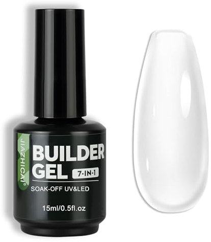 BUTBU Builder Gel, 7 in 1 15ml Nail Builder Base Strengthening Gel, Clear Color Nail Strengthener Hard Gels for Nails Extension, Repair, Shaping, Weak nails