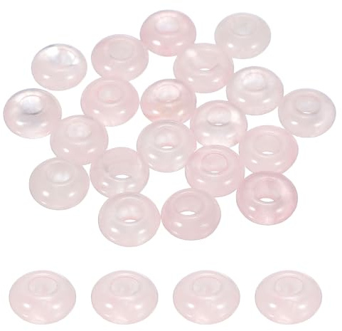 sourcing map 20 Pcs Large Hole Stone Beads Charm, 10mm Gemstone Beads Macrame Natural Rondelle Loose Crystal Bead for DIY Jewelry Making Keychain Bracelet Necklace, Rose Quartz