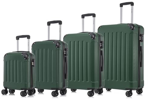 YONSLY Premium Reisekoffer, TSA-Schloss YKK-Reißverschluss Hartschalen-Koffer Trolley Kabinenkoffer Rollkoffer Suitcase Handgepäck 4 Rollen (Dunkelgrün, S-M-L-XL-Set)