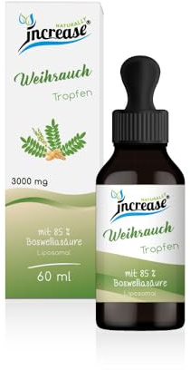 Gouttes d'encens liposomales hautement dosées – (90 000 mg par paquet) 3000 mg d'encens par dose quotidienne dont 2550 mg d'acide boswellique -MCT huile – Haute biodisponibilité