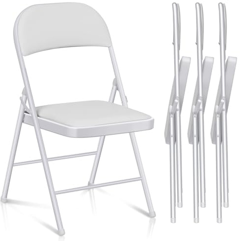 Ludfirm Klappstuhl Gepolstert 4er Set – Faltbare Stühle mit Dickem Sitzpolster, Ergonomischer Rückenlehne, 204-kg Tragkraft, Robuster Stahlrahmen & Anti-Rutsch-Füßen für Zuhause Büro Event
