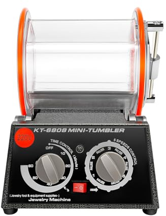 Poliermaschine 60W 5-Gang Rock Tumbler mit Timer Poliertrommel aus Organisches Glas Polierer Maschine für Schmuck Münzen Steine 3000 U/min Kompakt Steintrommel