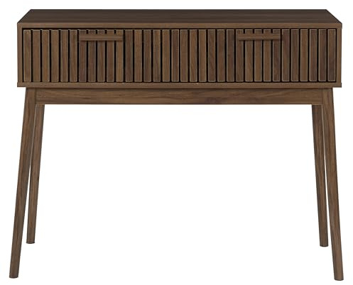 HOME DECO FACTORY - Console Klaus foncé élégante avec tiroir Discret - Finition Bois foncé - idéale pour entrée - Salon ou Couloir - Couleur Foncé - 106x11x40 cm