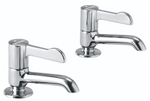 Performa Healthcare Paire de robinets de lavabo à bec long avec poignée à levier Chrome, quart de tour, construction en laiton massif