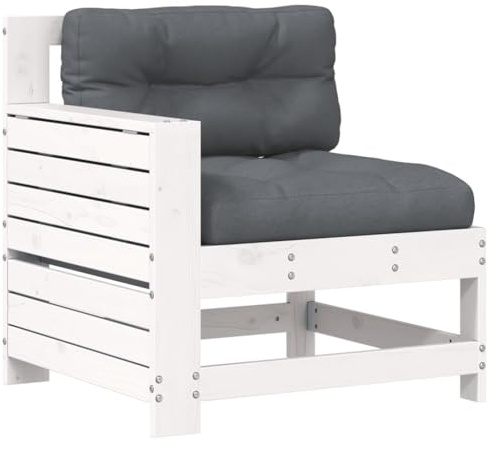 HFXHIJXQ Gartensofa Weiß Massivholz Kiefer 69 x 62 x 70,5 cm mit Anthrazit-Kissen, klappbare Ablage als Beistelltisch, modulares Outdoor Lounge Sofa für Garten Terrasse und kleinen Balkon