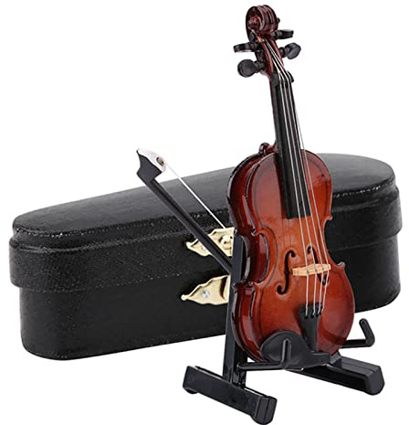 Miniatur-Geigenmodell, Mini-Musikinstrument-Geige mit Ständer, Koffer, Puppenhaus-Zubehör, Mini-Musikinstrument-Dekor, Nachbildung von Sammlerfiguren