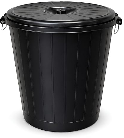 DIVCHI Trash Can for Kitchen 90L Plastic Dustbin for Office | Indoor Outdoor Waste Bin with Side Handles & Steel Lock Large Capacity Rubbish Container for Home Office Bathroom & Laundry (Black, 90L)