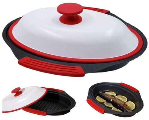 Sartén para parrilla de microondas, cocina de tocino para microondas con tapa, máquina para hacer queso a la parrilla y crujiente, apta para lavavajillas para una fácil limpieza, decoraciones interio
