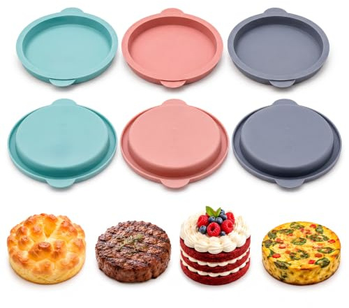 maykawe Lot de 6 Ramequins Silicone Air Fryer Ø 10cm | Moule aux Œufs Réutilisable, Pour Friteuse Sans Huile & Four, Plat Rond et Peu Profond, Pour Layer Cake, Tartelette & Œufs