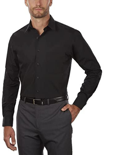 Van Heusen Men's Dress Shirt Regular Fit Poplin Solid, Black, 17.5 Neck 36-37 Sleeve