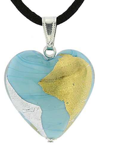Glass Of Venice Pendentif Coeur de Murano - Or Turquoise et Argent