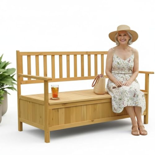 Mucola Gartenbank Truhenbank 3-Sitzer mit Stauraum 145x61x85 cm Holz Braun
