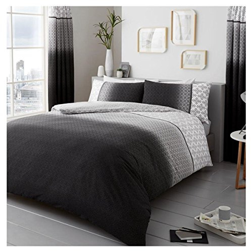 Lions Modern Urban Ombre Duvet Cover with Pillowcase, Poly Cotton Bedding Set, Easy Care Soft Quilt Covers, Machine Washable, Grey, King Size Bed, 230x220cm