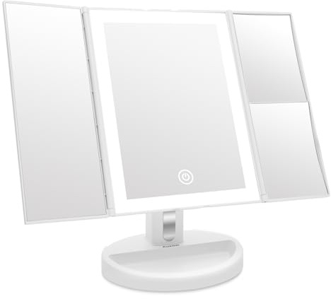 Auxmir Kosmetikspiegel mit LED Licht und 5X/ 10X-Vergrößerungsspiegel, Schminkspiegel Beleuchtet für Schminken, Rasieren und Tragen der Kontaktlinsen,Touchschalter für Dimmbare Helligkeit