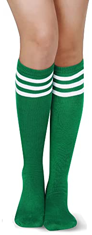 Benefeet Sox Kniestrümpfe für Damen und Mädchen, dreifach gestreift, für Rollschuhe, Baumwolle, Sportsocken, Kostümstrumpf, Grün mit weißen Streifen, Einheitsgröße