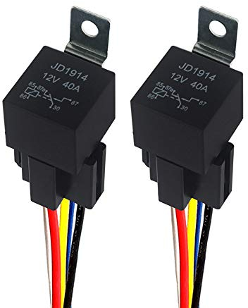 QitinDasen 2 Stück 5 Polig Auto Relais, 12V 40A SPDT KFZ Relais mit Kabelbaum-Steckdose und 14/16 AWG Vorverkabelt, für PKW LKW Boot (Schwarz)