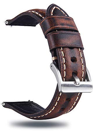 Berfine Quick Release Rindsleder Uhrenarmband 22mm, Vintage Retro Pull-Up Leder Uhrenband, Ersatzarmband für Damen Herren Uhr und Smartwatch, Dunkelbraun