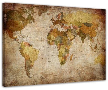 Bilderdepot24 Bild auf Leinwand | Weltkarte retro I in 120x90 cm als Wandbild XXL | Wand-deko Dekoration Wohnung modern Bilder | 202101