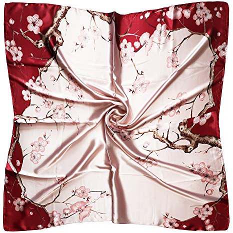 vabovin Foulard de tête carré en satin pour femme, 88,9 cm, pour dormir, 42- Fleur de prunier rose pâle, 35''x35''