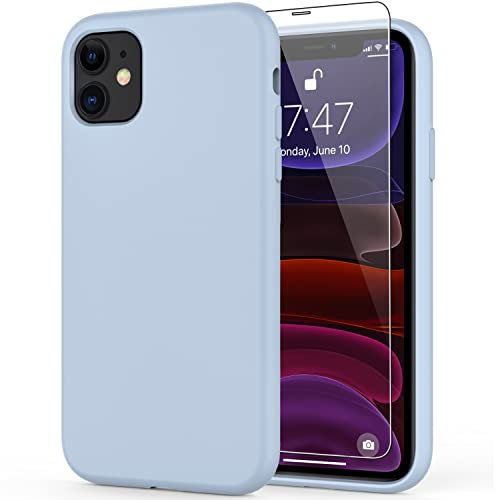 DEENAKIN Compatible with iPhone 11 Case with Screen Protector, Silicone Gel Rubber Bumper Cover,Slim Fit Shockproof Protective Phone Cover Light Blue