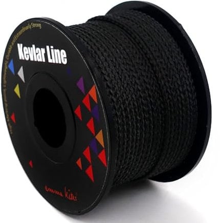 emma kites 100% Black Braided Kevlar Cord 100Ft 50Lb High Strength Flame Resistant for Fishing Backpacking Survival Model Rocket Wind Chime Outdoor Utility Cord