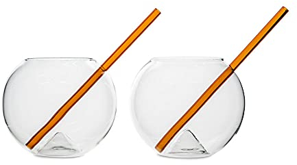 BY ON Magaluf Drinking Glasses Set 2 Pieces Water Glasses Set Juice Glasses Set Cocktail Set Includes Red Glass Straw Dishwasher Safe