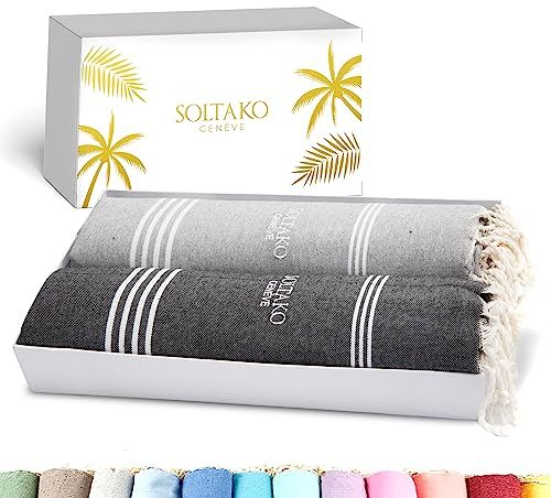 SOLTAKO Fouta Bali Premium, 2er Set, Grau/Anthrazit, 100/200cm
