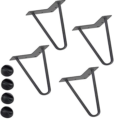 BAKAJI Set 4 Gambe da Tavolo Altezza 15 cm in Metallo Piedi per Pouf Divano e Mobili con Piedini Antiscivolo Design Moderno Industriale Colore Grigio Kit Montaggio Incluso