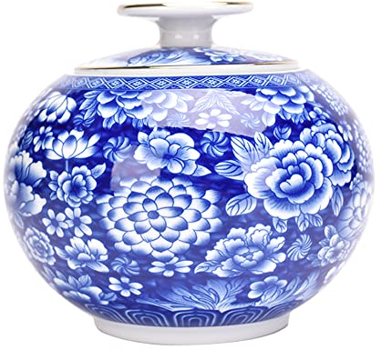 RabyLeo Dekoratives Glas, alte chinesische blau-weiße Porzellan-Keramik-Aufbewahrungsbox mit luftdichtem Deckel, Dekoration für Zuhause, Küche, Esszimmer (Kugelförmige Teedose)