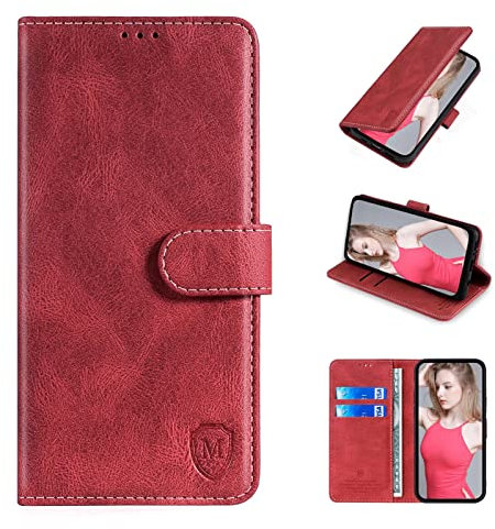 FMPCUON Etui Coque pour Vivo Y33S/Y21/Y21S,[Housse en Cuir PU Premium] [Pochette de Portefeuille] [Etui à Rabat],avec Fentes pour Cartes pour Vivo Y33S/Y21/Y21S,Rouge