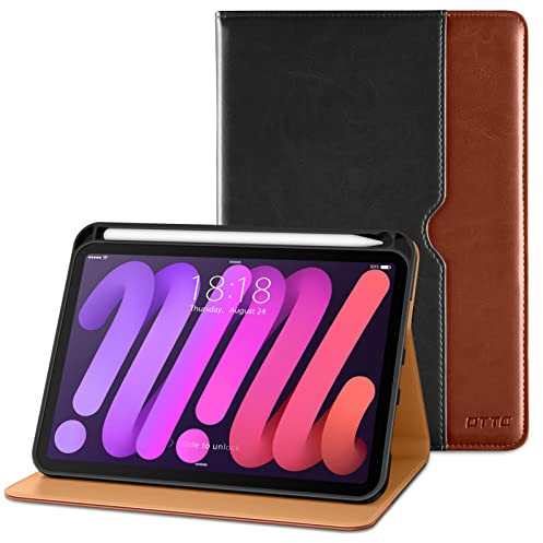 DTTO hülle für iPad mini 7. / 6. Generation 8,3 Zoll 2024/2021, Premium Leder Business Folio Stand Schutzhülle für iPad mini 7 (A17 Pro)/Mini 6 mit Stifthalter, Schwarz Braun