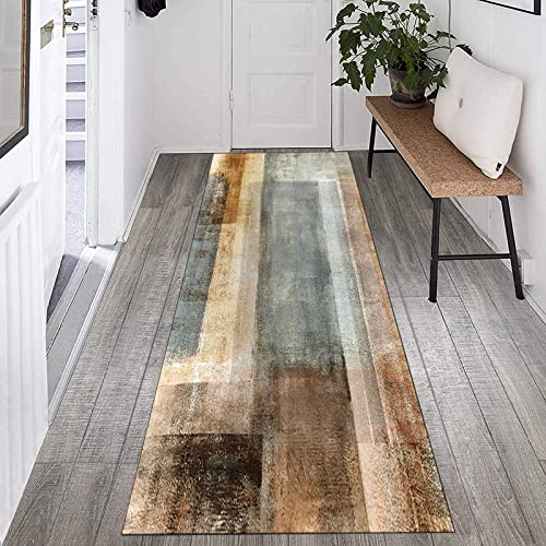 TTLäufer Teppich Läufer Flur Küche 80x200 cm, Modern rutschfest Waschbar Küchenläufer Flurläufer, Abstrakter Brauner, für Korridor, Schlafzimmer, Innen Wohnzimmer
