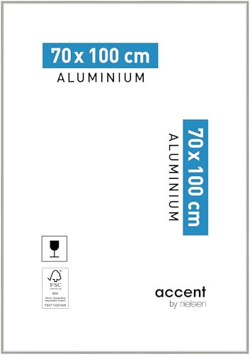 accent by nielsen Bilderrahmen, 70 x 100 cm, Aluminium, Champagner matt, Posterrahmen zum Aufhängen im Hoch- & Querformat, Echtglas, Accent