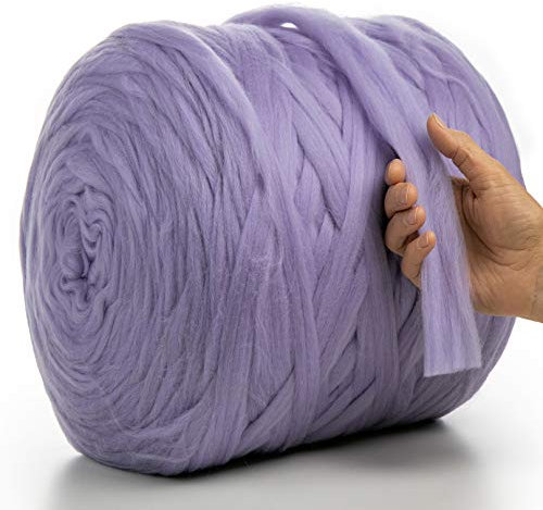 MeriWoolArt® 100% XXL Merino Wolle Garn 2 cm Dicke Wolle Garn, Filzwolle Trockenfilzen Nassfilzen, DIY Klobiges Wolle Garn Decke, Decke Baby Wolle, Arm Stricken Decke Garn (Lavendel, 100 g)