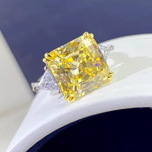 ACGZBD Quadratischer gelber Moissanite Super Flash Ring S925 Silber Big Diamond Hochzeit Verlobung Frau Schmuck