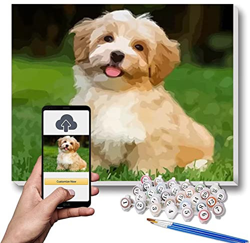 Personalised Paint by Numbers for Adults, Professional Pet and Portrait Painting Kits, Customised Make Your Own Photo Canvas, Drawing Paintwork and Brushes(No Frame,40 x 50cm)