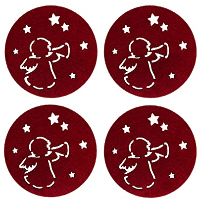 Oblique Unique® Filzuntersetzer 4er Pack Ø 10cm Engel oder Tannenbaum Glasuntersetzer Getränke Untersetzer für Gläser Tassen Tischdeko Weihnachtsdeko (Weinrot - Engel - rund)