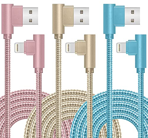 iPhone Ladekabel,3Pack 3m Apple MFi Ladekabel iPhone Zertifiziert 90 Grad Lightning Kable Schnellladekabel Winkel Nylon Kompatibel mit iPhone 14 13 12 11 Pro Max Mini XR XS X 8 7 6 6s Plus SE