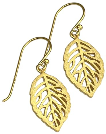 MadamLili - Blätter Gold Ohrringe - 925 Sterling - Skelett Blatt Schmuck - Handgefertigt - Naturschmuck - Exklusive Schmuckbox