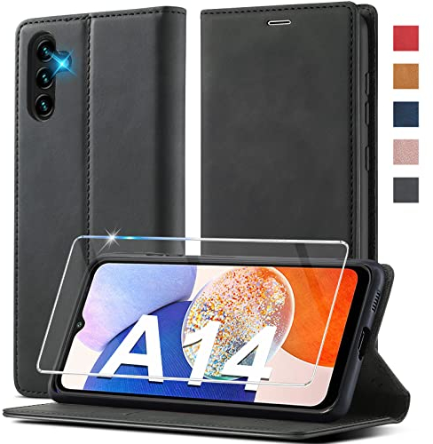 Ailicici Handyhülle für Samsung Galaxy A14 5G/4G Hülle Leder, Mit Schutzfolie, Brieftasche Schutzhülle für Samsung A14 Hülle Stoßfest Case Flip Wallet Leder Klappbar für Samsung Galaxy A14 Hülle