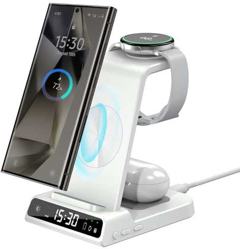 Caricatore Wireless per Samsung Galaxy S24 Ultra, Wireless Charger per Samsung Orologio Digitale per Samsung Galaxy Watch 7/Ultra/6, Caricabatterie a Induzione per Galaxy S23, Z Flip 4,Active 2,Buds