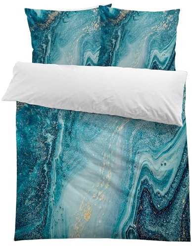 HOMHOMHA Marmor Bettwäsche 220x240 cm - Set mit grüner Marmoroptik - für Erwachsene Bettbezug 240x220cm und 2 Kissenbezüge 80X80cm Geschenk zum Geburtstag Weihnachten