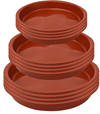 Luter 12 Piezas Platillos para Plantas, 13,9/15,8/17,8cm Platos para Macetas Redondas Plástico Platillos para Macetas Bandejas de Goteo para Flor para Jardín Plantas en Macetas (Rojo)