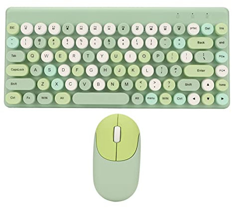 Wireless Keyboard & Mouse Combo, 86-Key Aesthetic Colorful Set, 2.4GHz Blue Wireless Retro Set, PC Desktop & Laptop Computer (Green)